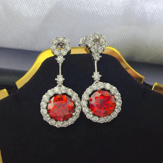 4 Carat Ruby Red Crystal Drop Earrings with Rhinestone Halo by Partner Label