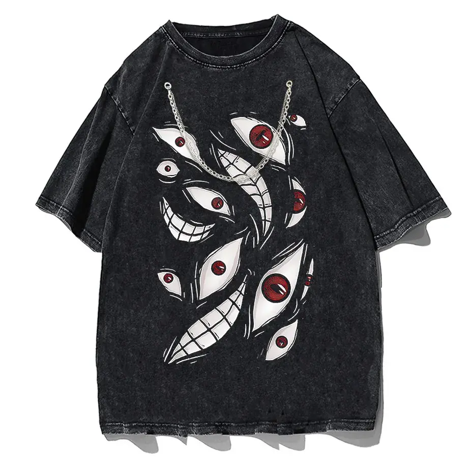 Harajuku Anime Eyes Graphic Washed T-Shirt Men Streetwear Cotton Tee by Vimost Shop
