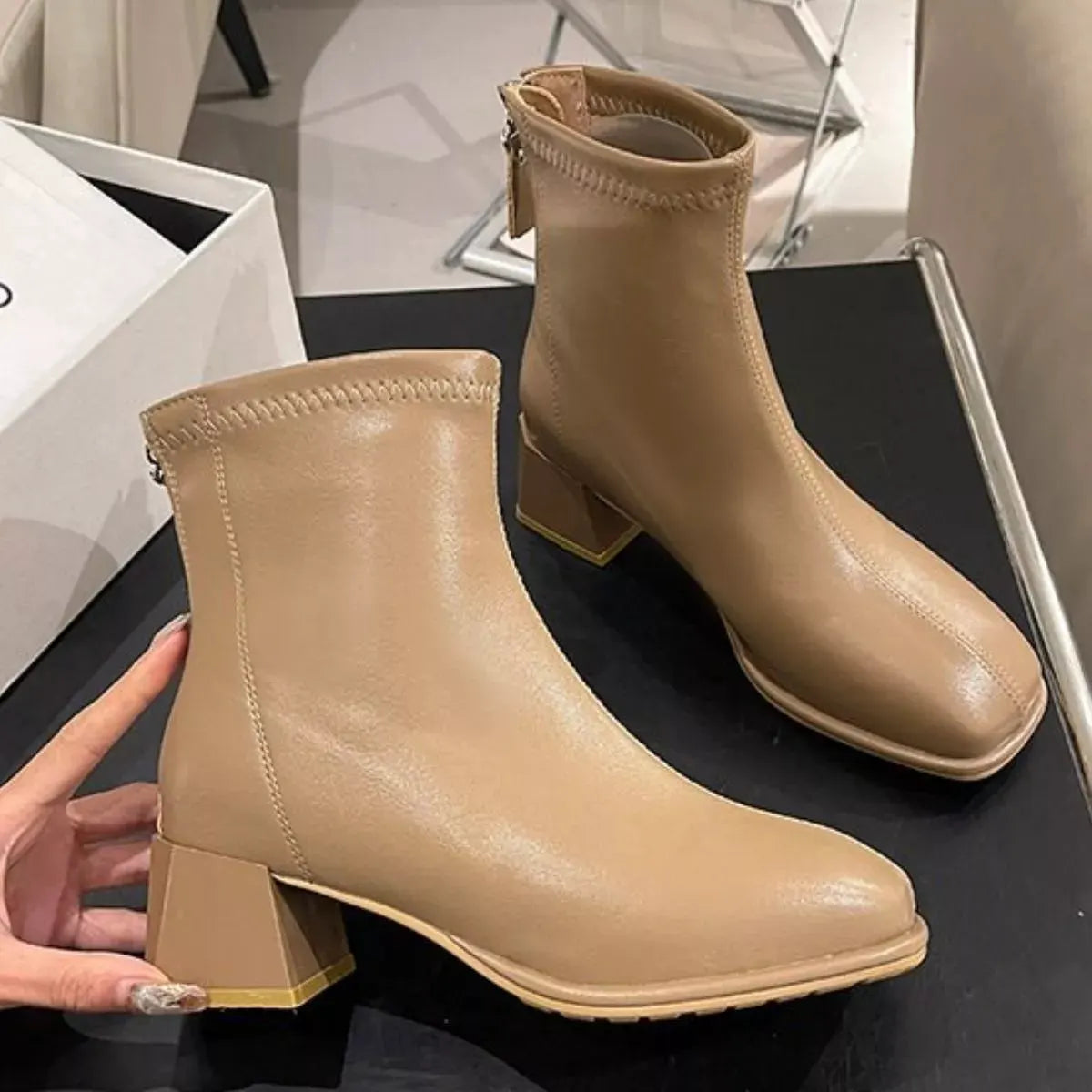 Square Toe Block Heels Boots by Partner Label