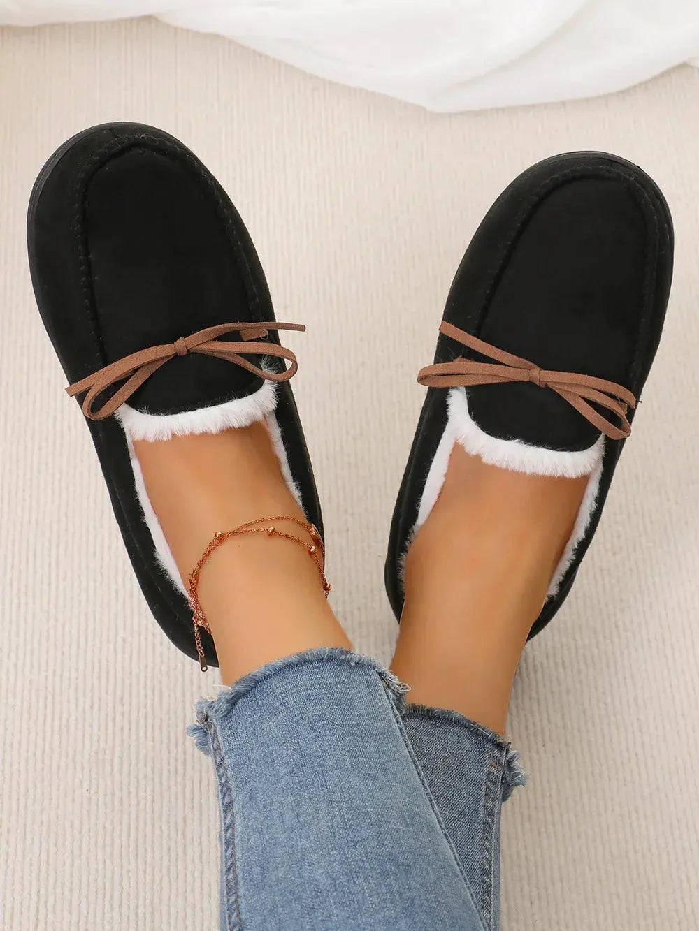 Bow Round Toe Flat Slip-Ons by Partner Label
