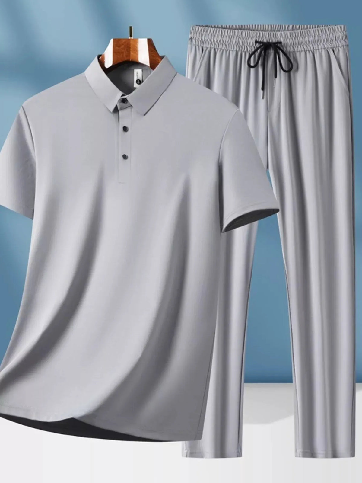 Men's Plus Size Button Detail Short Sleeve Top and Pants Set by Trendsi