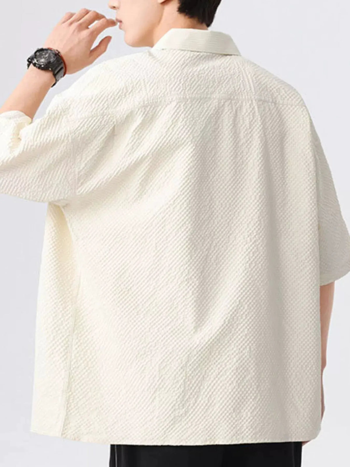 Men's Full Size Textured Short-Sleeve Shirt Plus Size by Trendsi