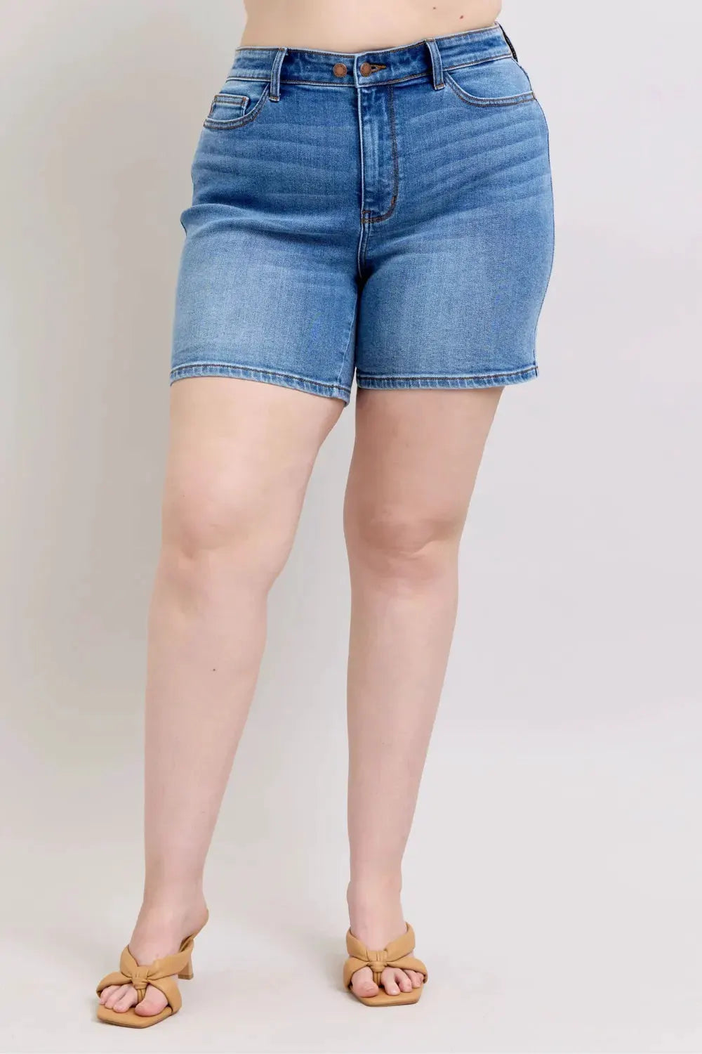 Judy Blue Full Size 2 Button Denim Shorts with Pockets Plus Size by Judy Blue