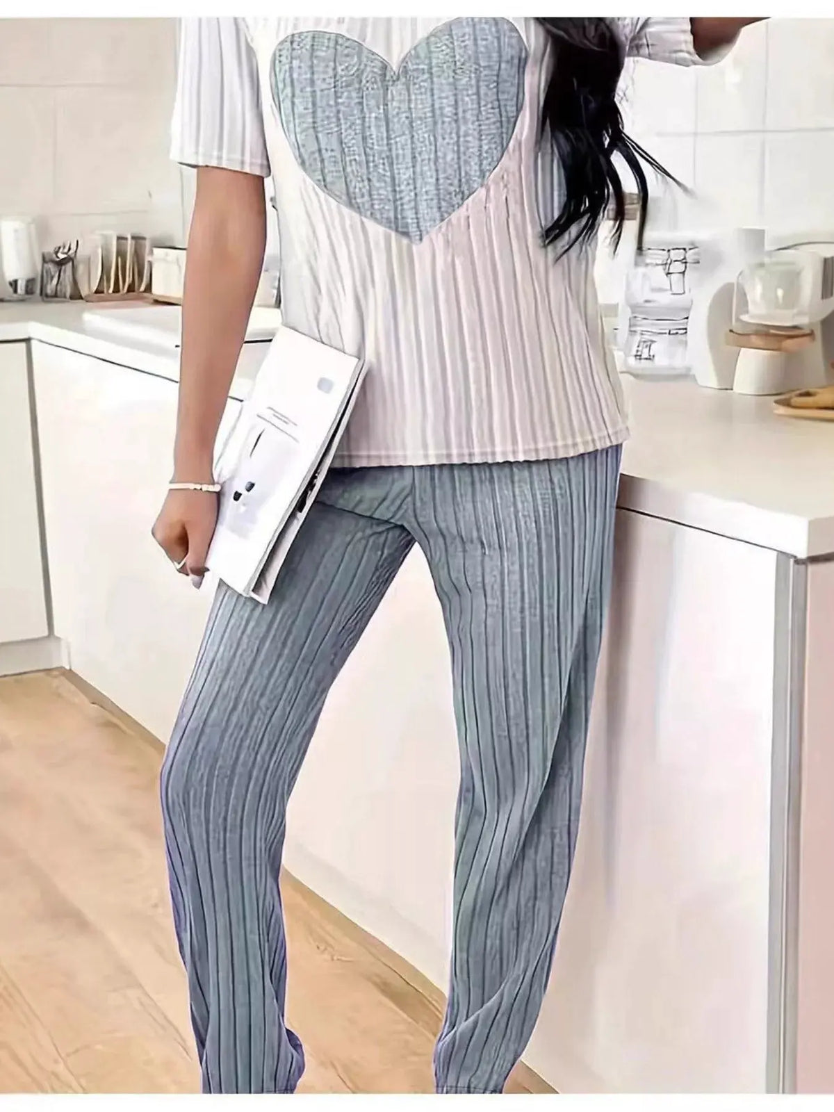 Heart Ribbed Knit Top and Pants Lounge Set by Partner Label