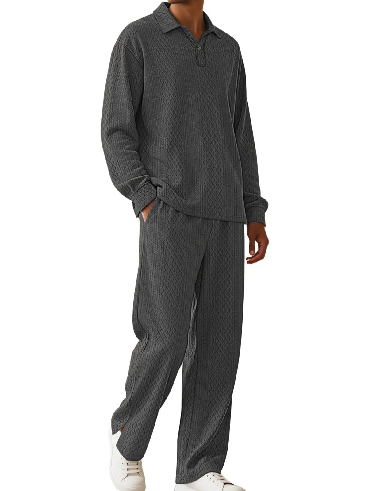 Men's Full Size Textured Long Sleeve Top and Pants Set Plus Size by Partner Label