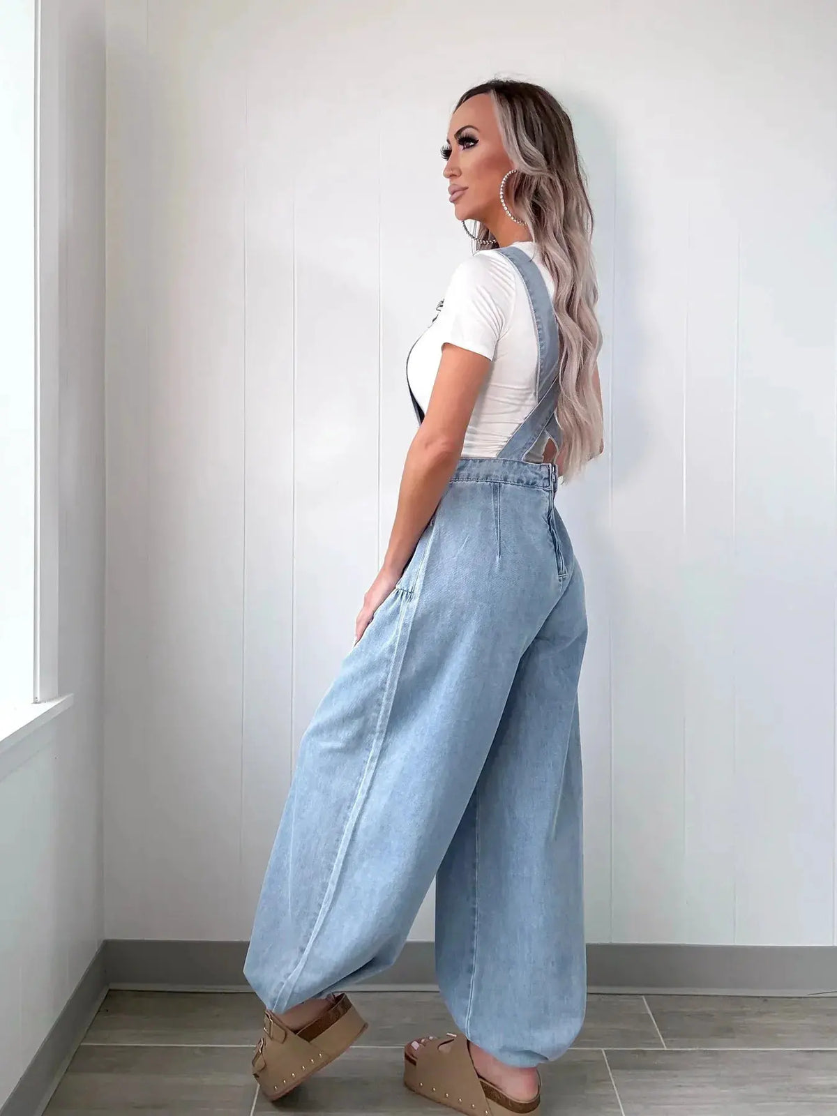 Wide Leg Denim Overalls by Partner Labels