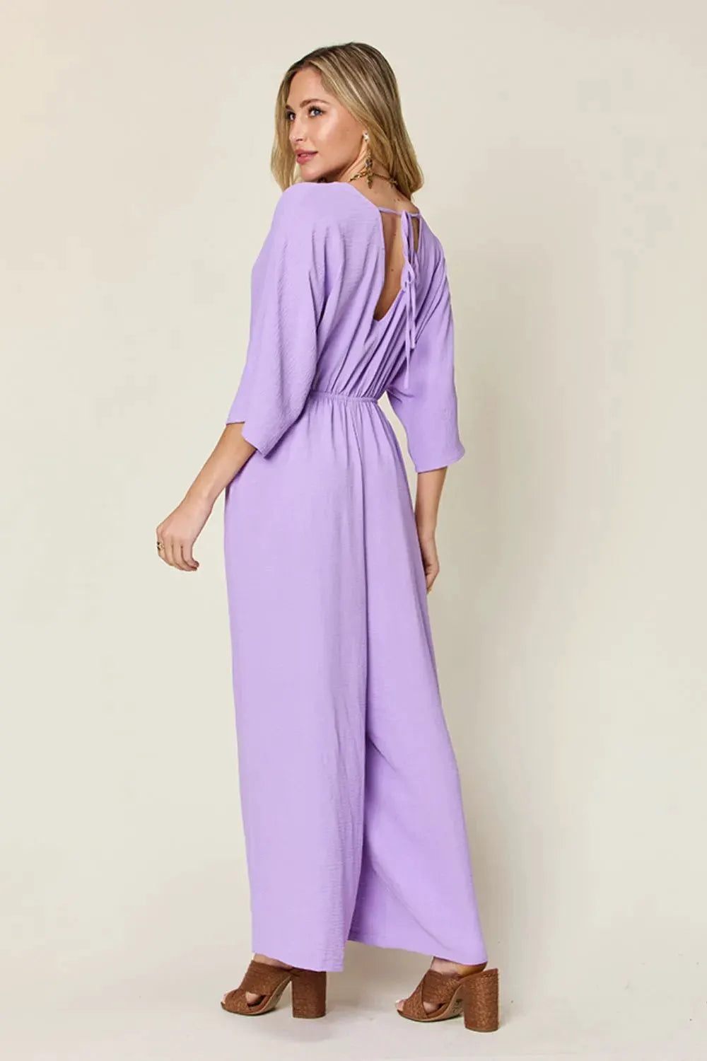 Double Take Full Size Surplice Wide Leg Jumpsuit with Pockets by Double Take