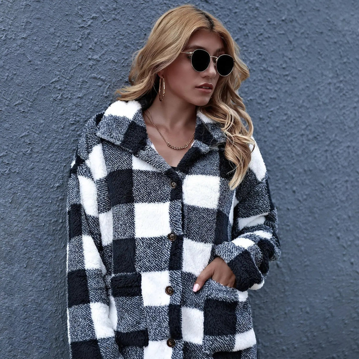 Women Oversized Check Button Shirt Jacket by Maiden-Art