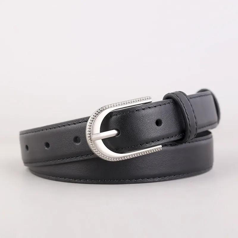 Leather Belt with Rhinestone Buckle by Trendsi