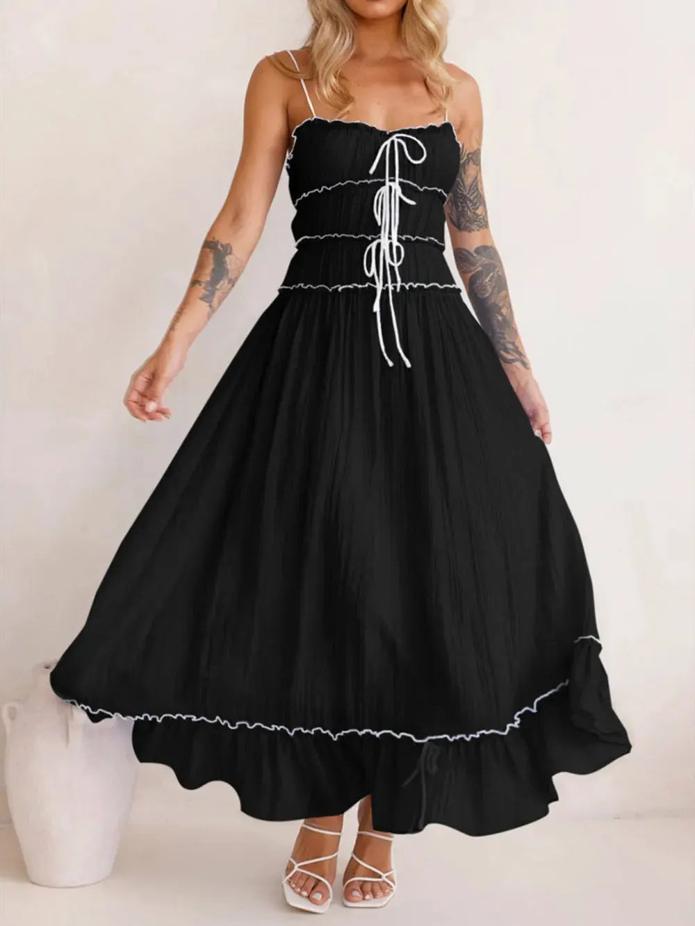 Devine Frill Ruffled Hem Midi Cami Dress by Devine