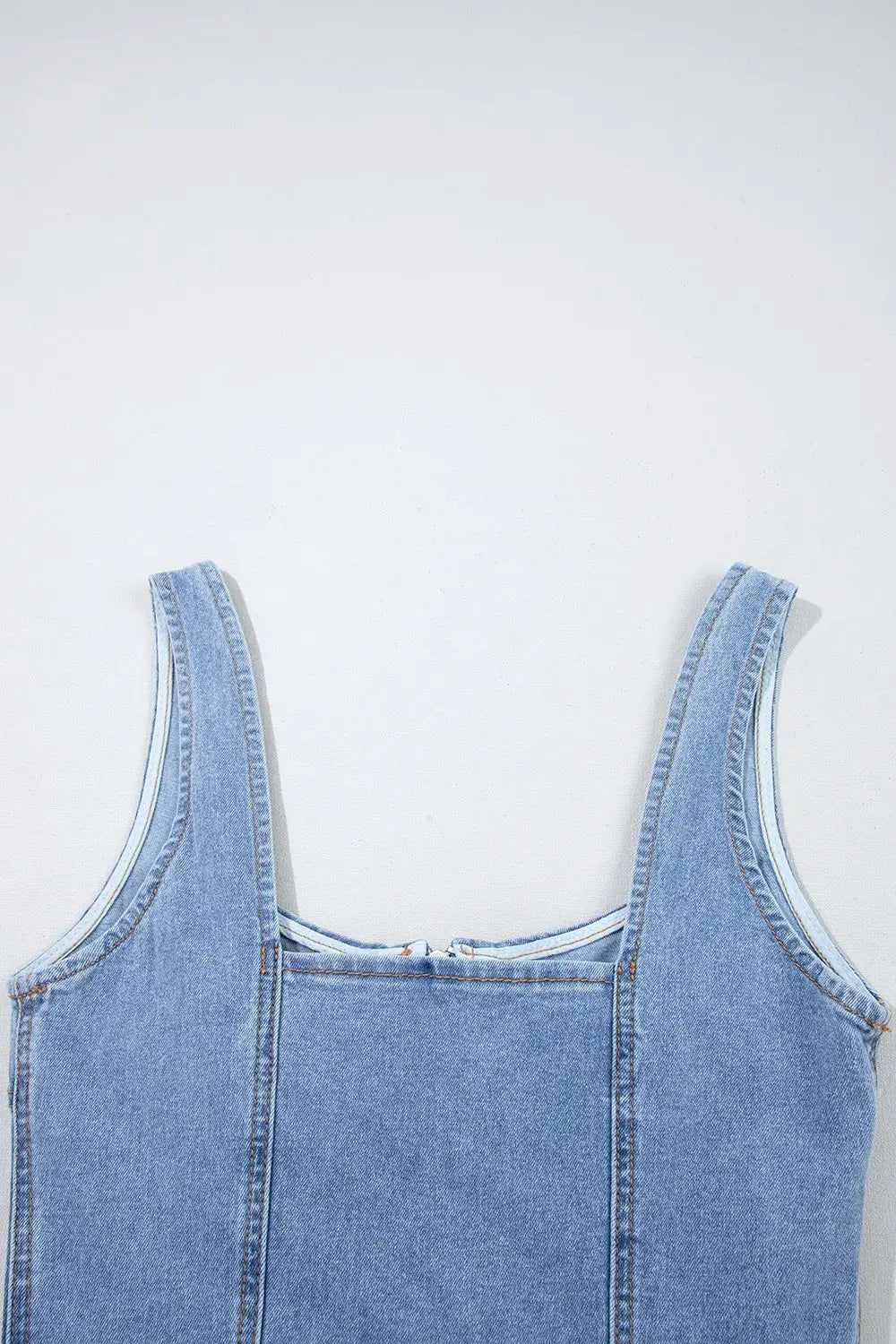 Square Neck Wide Strap Denim Dress by Partner Label