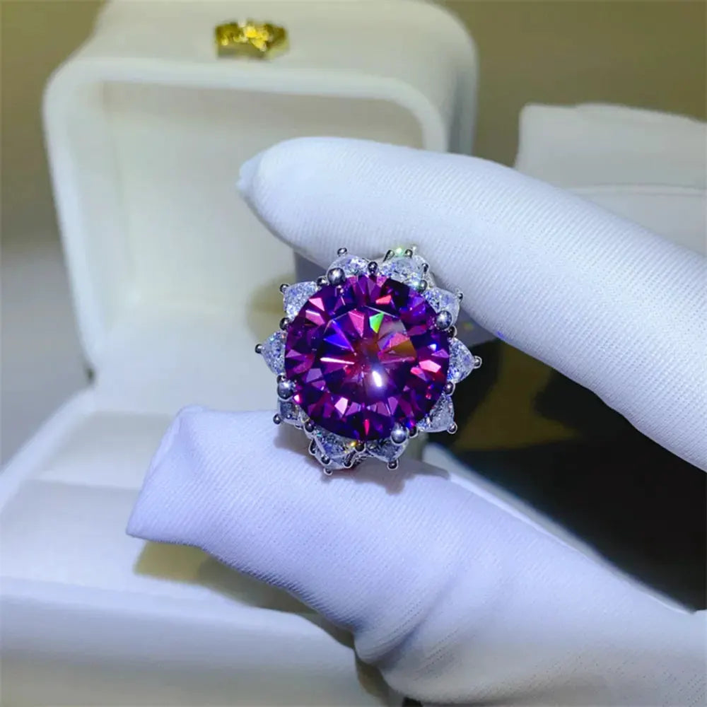 10 Carat Moissanite 925 Sterling Silver Flower Shape Ring by Partner Label