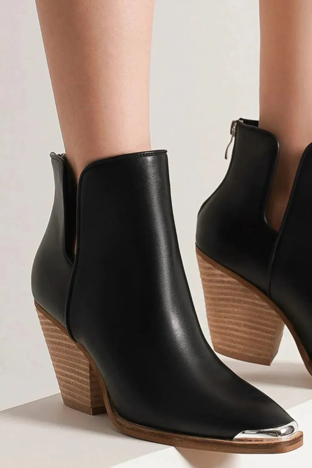 Beast Fashion Pointed Metal-Tip Toe Block Heel Ankle Boots by Beast Fashion