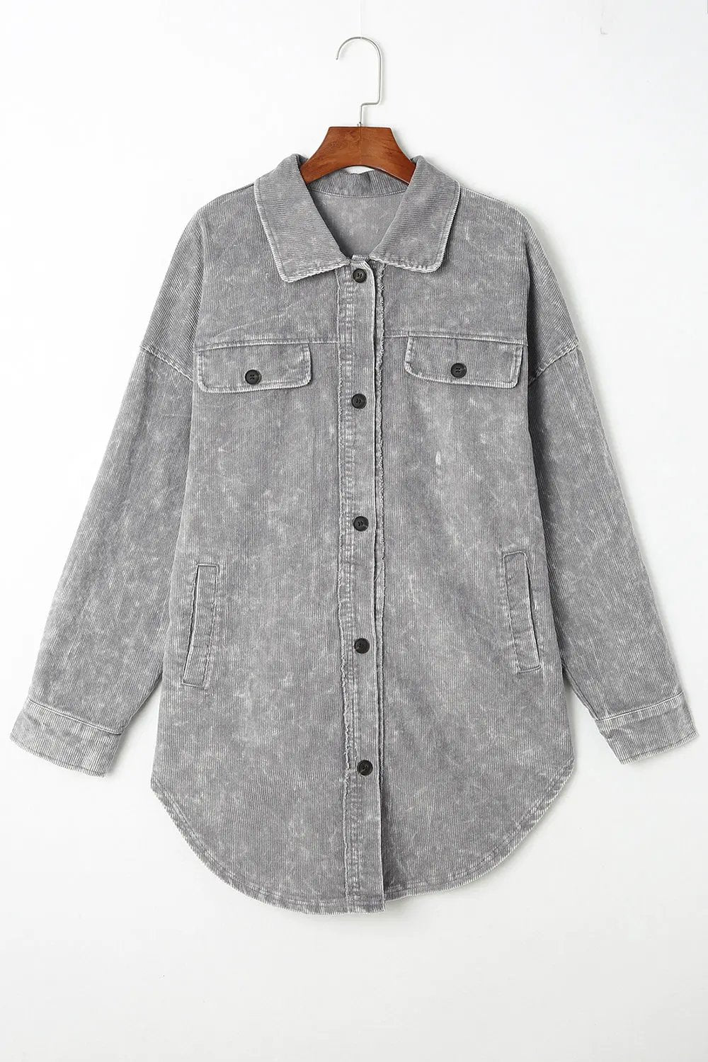 Washed Button Down Dropped Shoulder Jacket by Partner Label