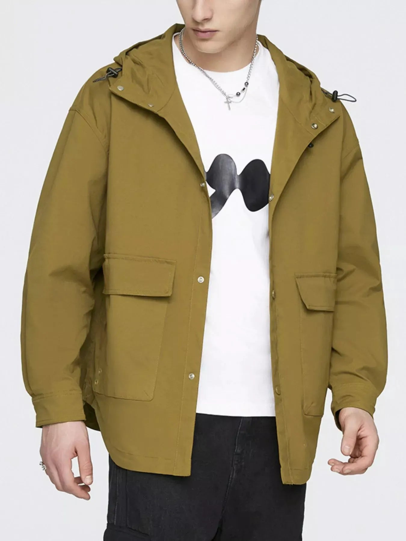 Men's Plus Size Urban Style Hooded Snap Down Jacket by Partner Label