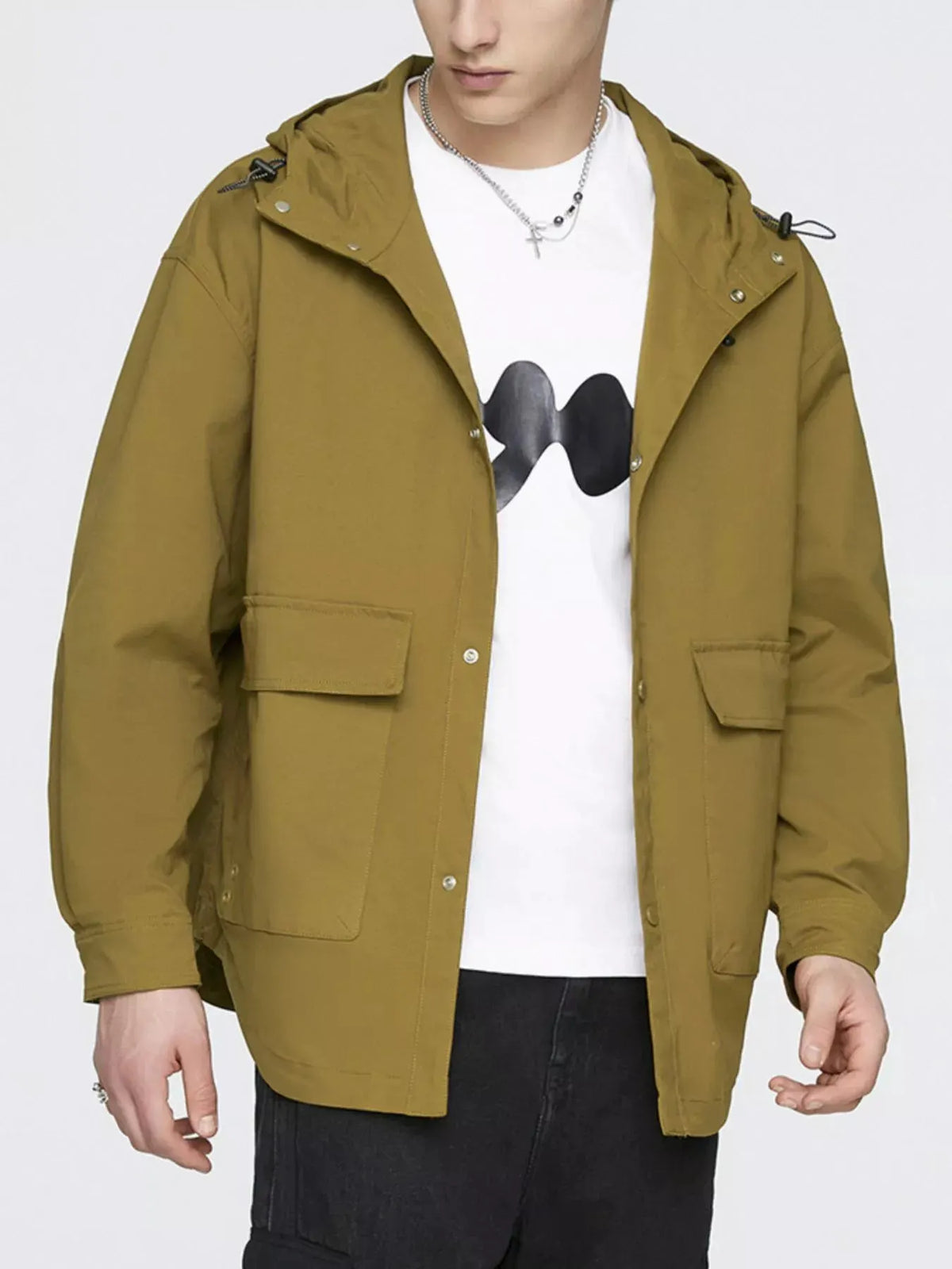 Men's Plus Size Urban Style Hooded Snap Down Jacket by Partner Label