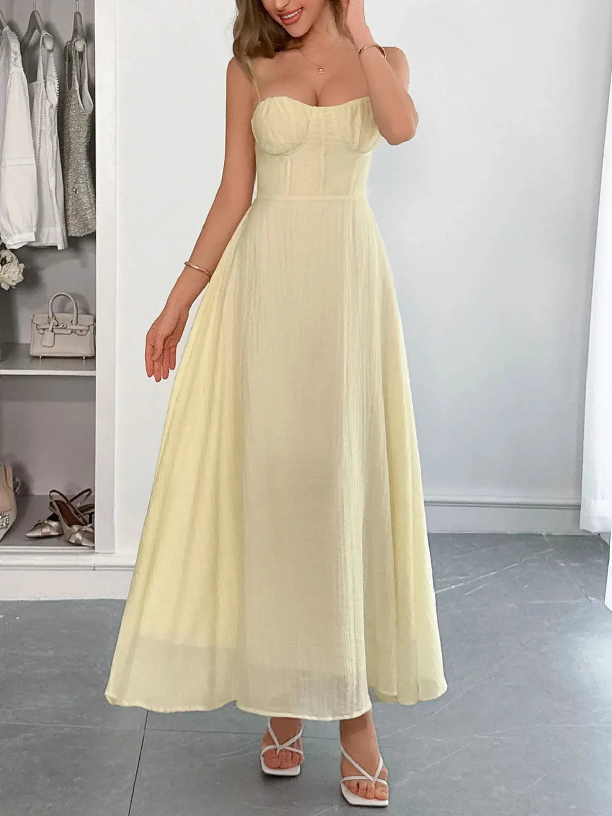 Texture Sweetheart Neck Backless Cami Dress by Partner Label