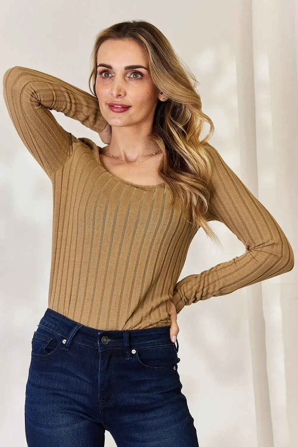Basic Bae Full Size Ribbed Long Sleeve T‑Shirt | Partner Labels Selection by Partner Label
