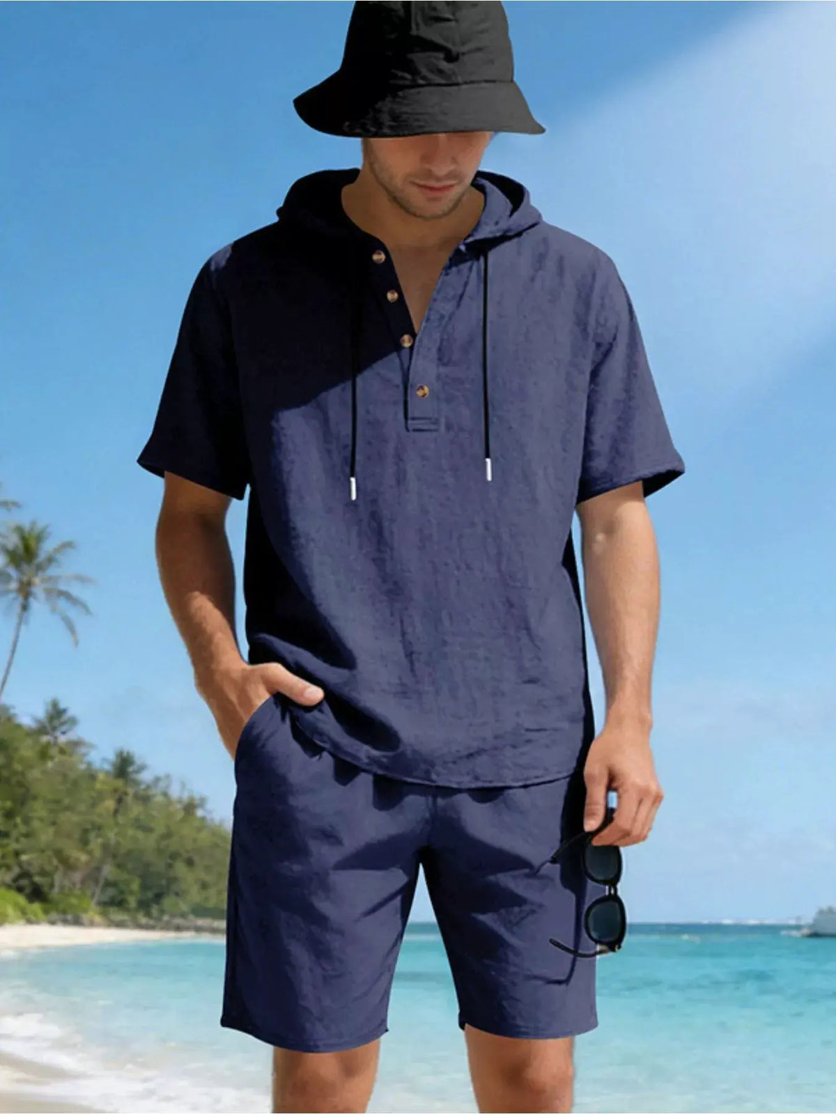 Men's Full Size Casual Short Sleeve Hooded Top & Shorts Set Plus Size by Trendsi