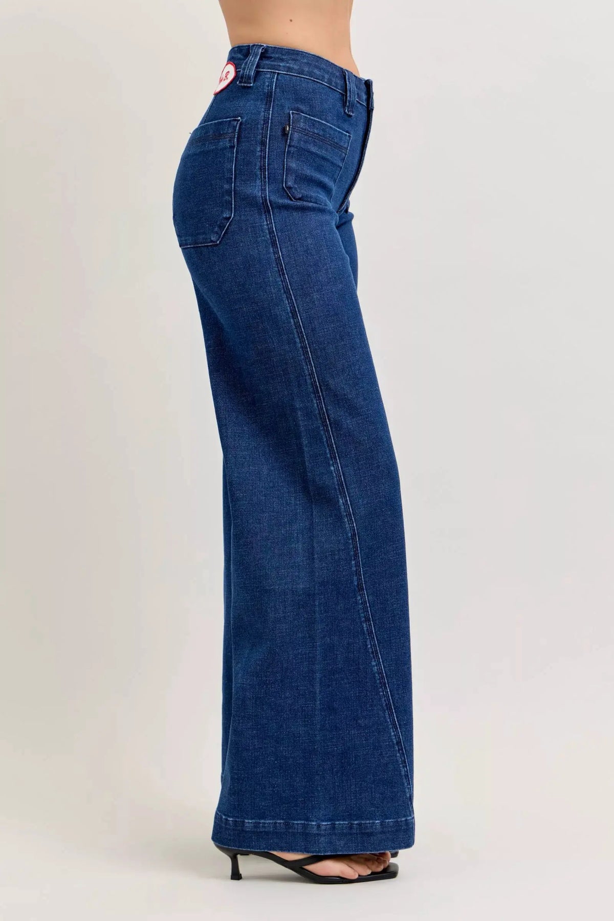 Judy Blue High-Waisted Retro Wide Jeans with Patch Pkts & Twisted Seams by Judy Blue