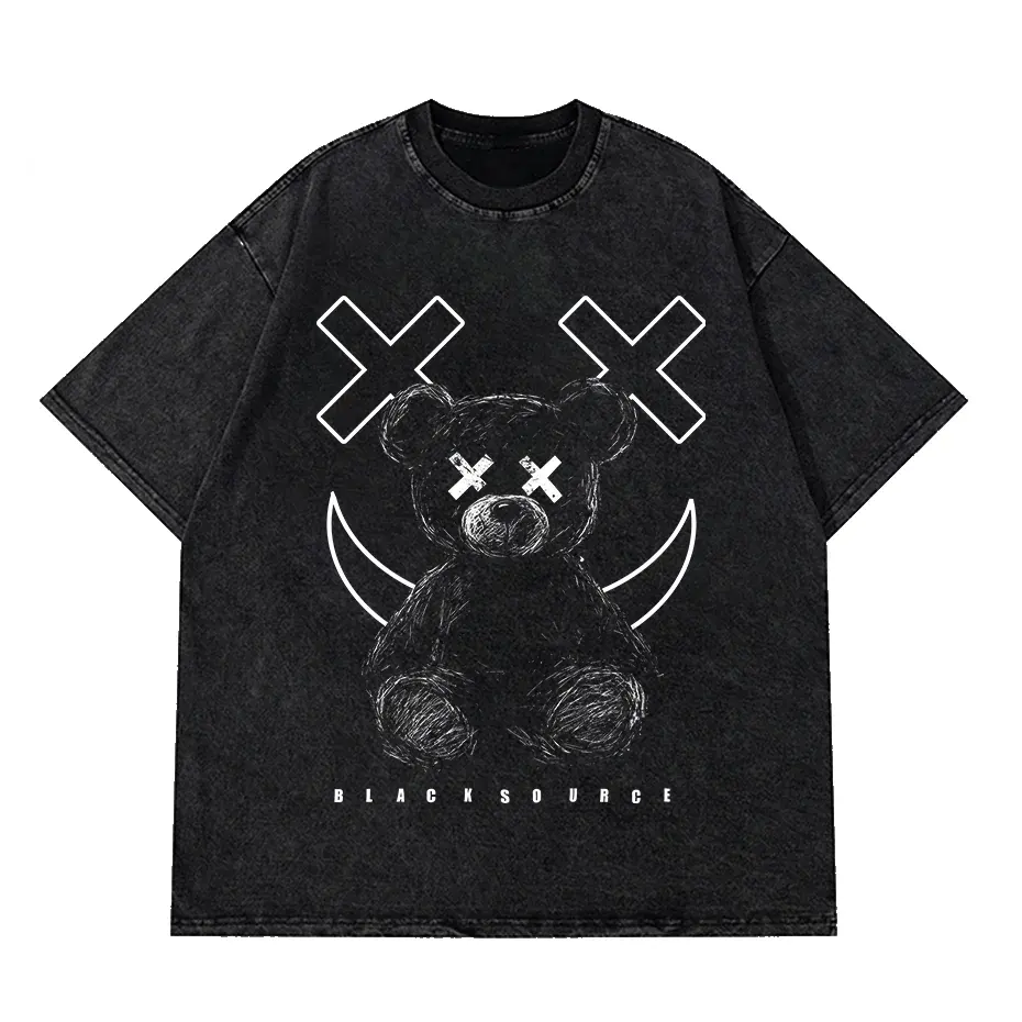 Bear Print T-Shirt Men 100% Cotton Harajuku Loose Casual Short Sleeve Tee by Vimost Shop