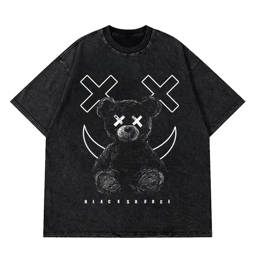 Bear Print T-Shirt Men 100% Cotton Harajuku Loose Casual Short Sleeve Tee by Vimost Shop