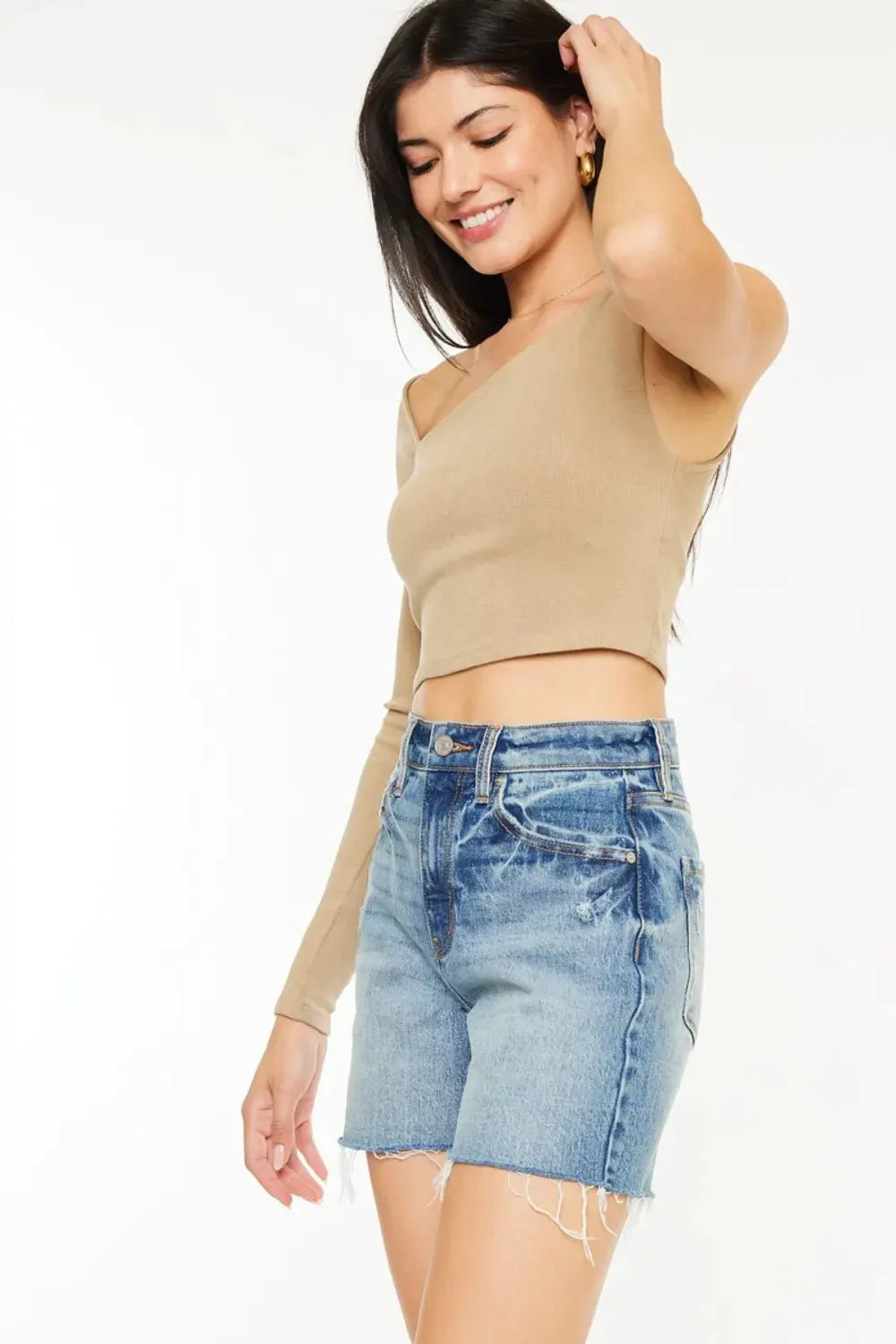 Kancan Full Size Raw Hem High Waist Denim Shorts by Kancan