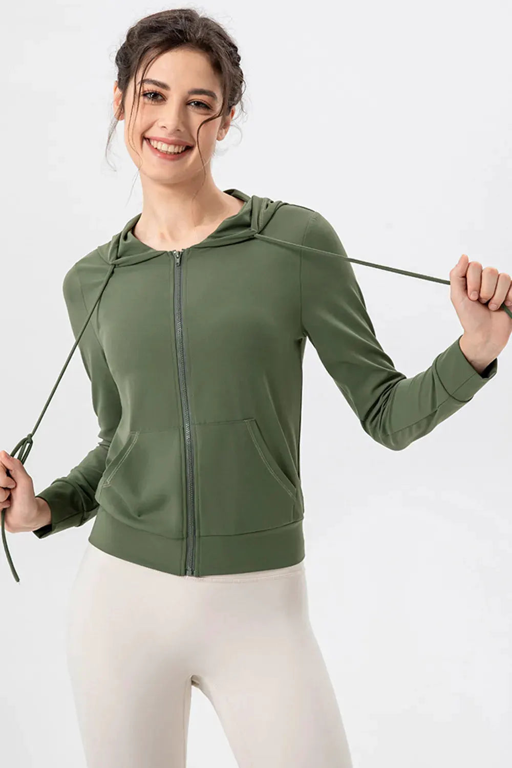 Drawstring Zip Up Hooded Active Outerwear by Partner Label