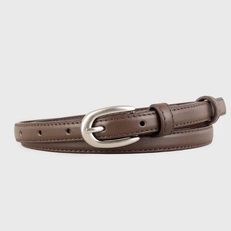 Leather Skinny Belt with Silver Buckle by Trendsi