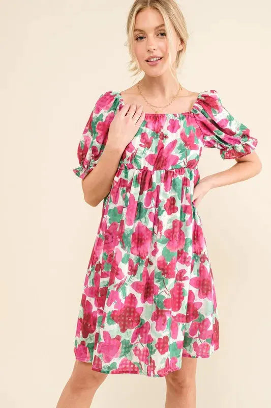 And The Why Smocked Floral Ruffle Short Sleeve Mini Dress by And The Why