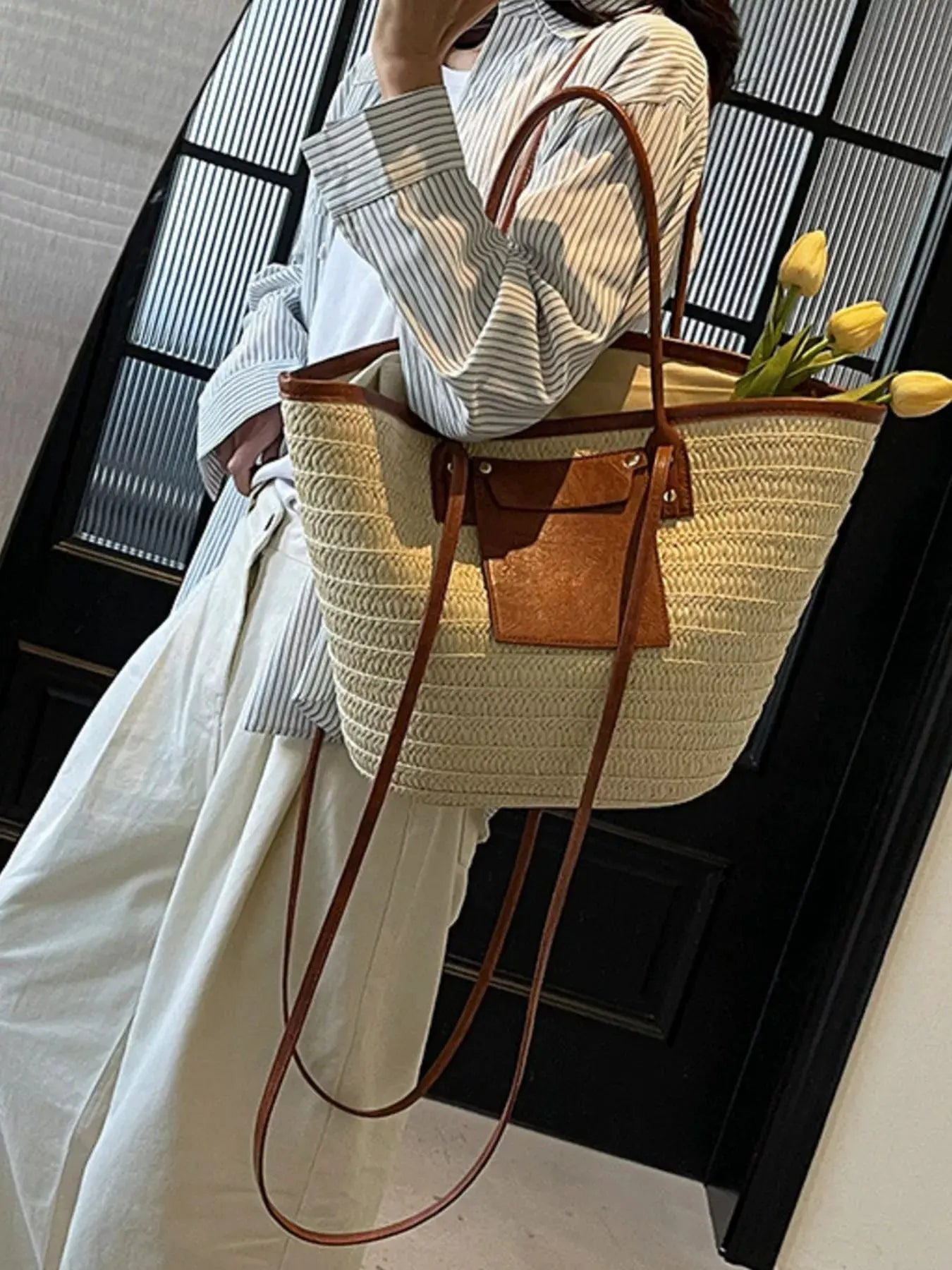 Woven Straw Tote Bag by Partner Label