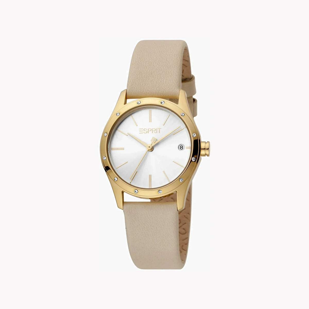 Esprit Women's Beige Leather Watch, Silver Dial | Es1l084m0015 by ESPRIT
