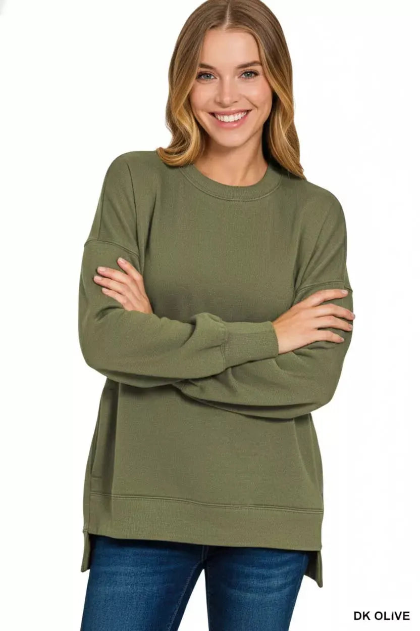 Zenana Fleece Hi-low Boyfriend Sweatshirts with Pockets by Zenana
