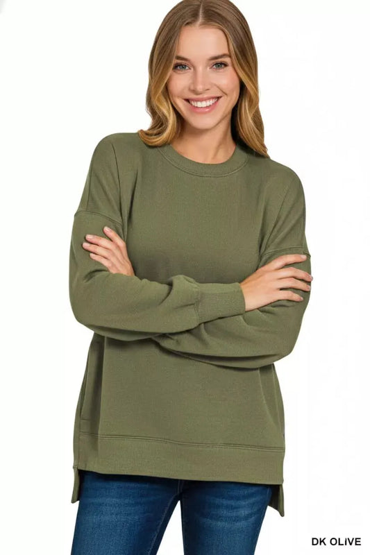 Zenana Fleece Hi-low Boyfriend Sweatshirts with Pockets by Zenana