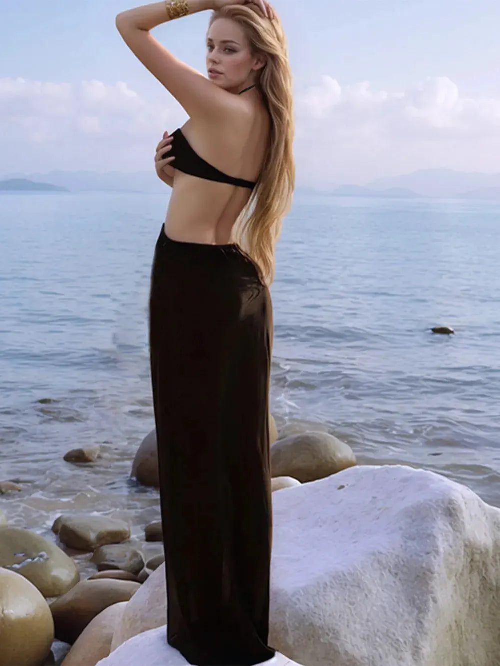 Backless Halter Neck Cover-Up Dress by Partner Label