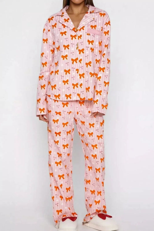 Bow Print Top and Wide Leg Pants Lounge Set by Partner Label
