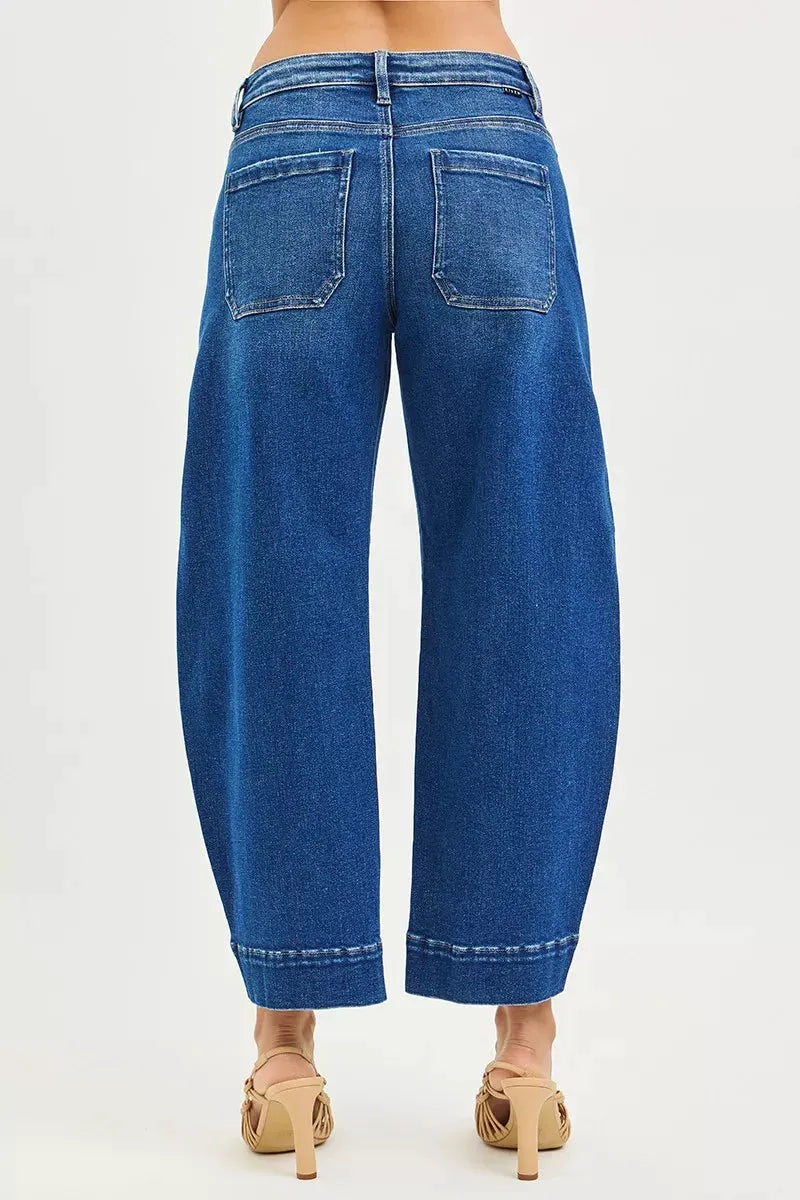 RISEN Mid Rise Crop Barrel Jeans by RISEN