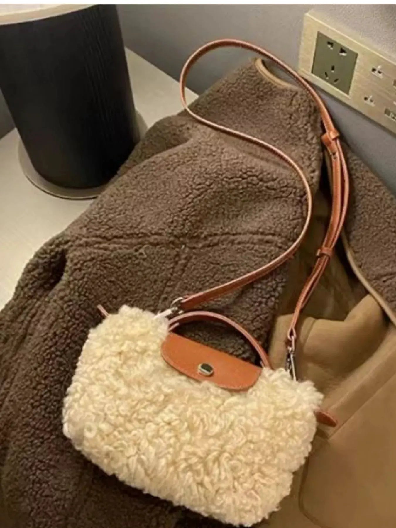 Fluffy Crossbody Bag with Leather Accents by Partner Label