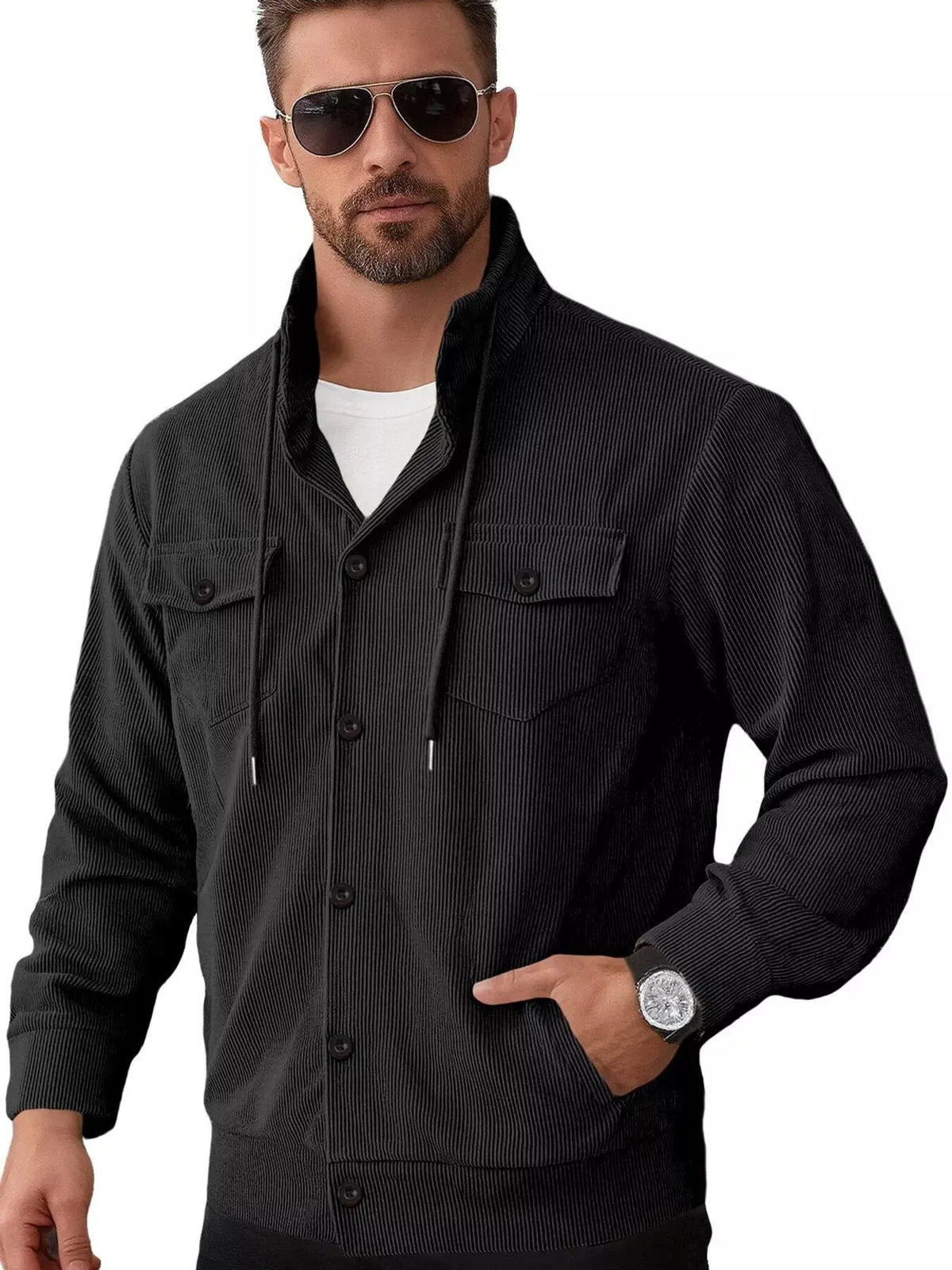 Men's Full Size Casual Corduroy Button-Down Jacket Plus Size by Partner Label