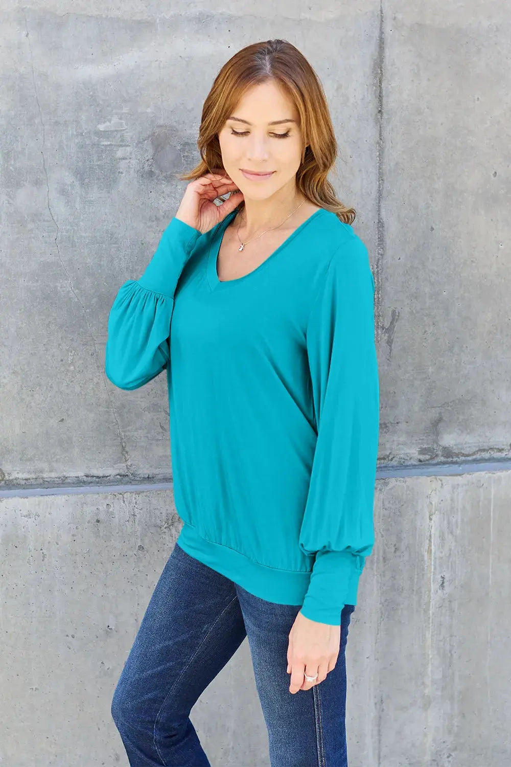 Basic Bae Full Size V-Neck Lantern Sleeve Top by Basic Bae