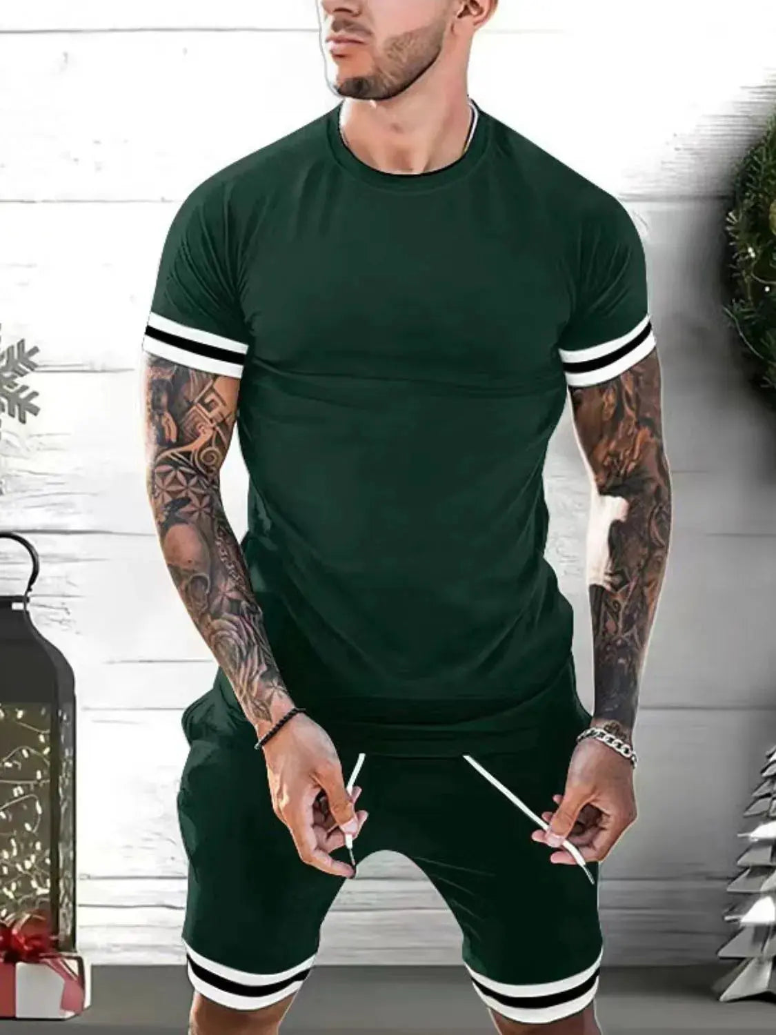 Men's Plus Size Round Neck Short Sleeve Top and Shorts Set by Trendsi