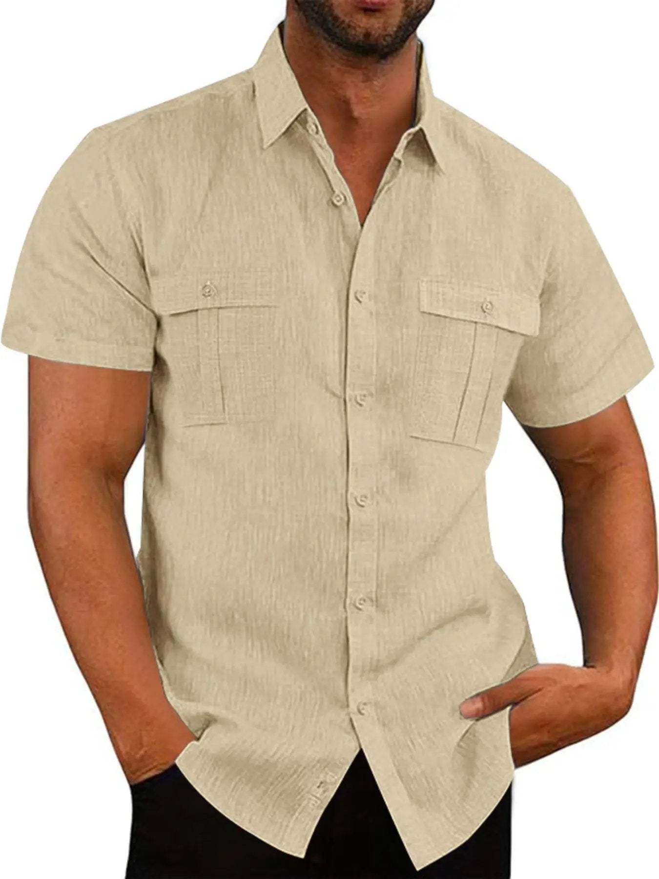 Men's Full Size Short Sleeve Shirt with Pockets Plus Size by Trendsi