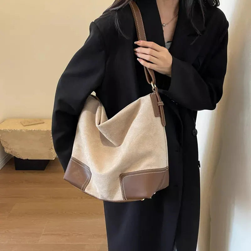 Suede Tote Bag with Leather Trim by Partner Label