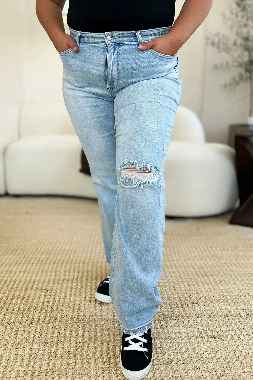 Judy Blue Full Size High Waist Distressed Straight Jeans by Judy Blue