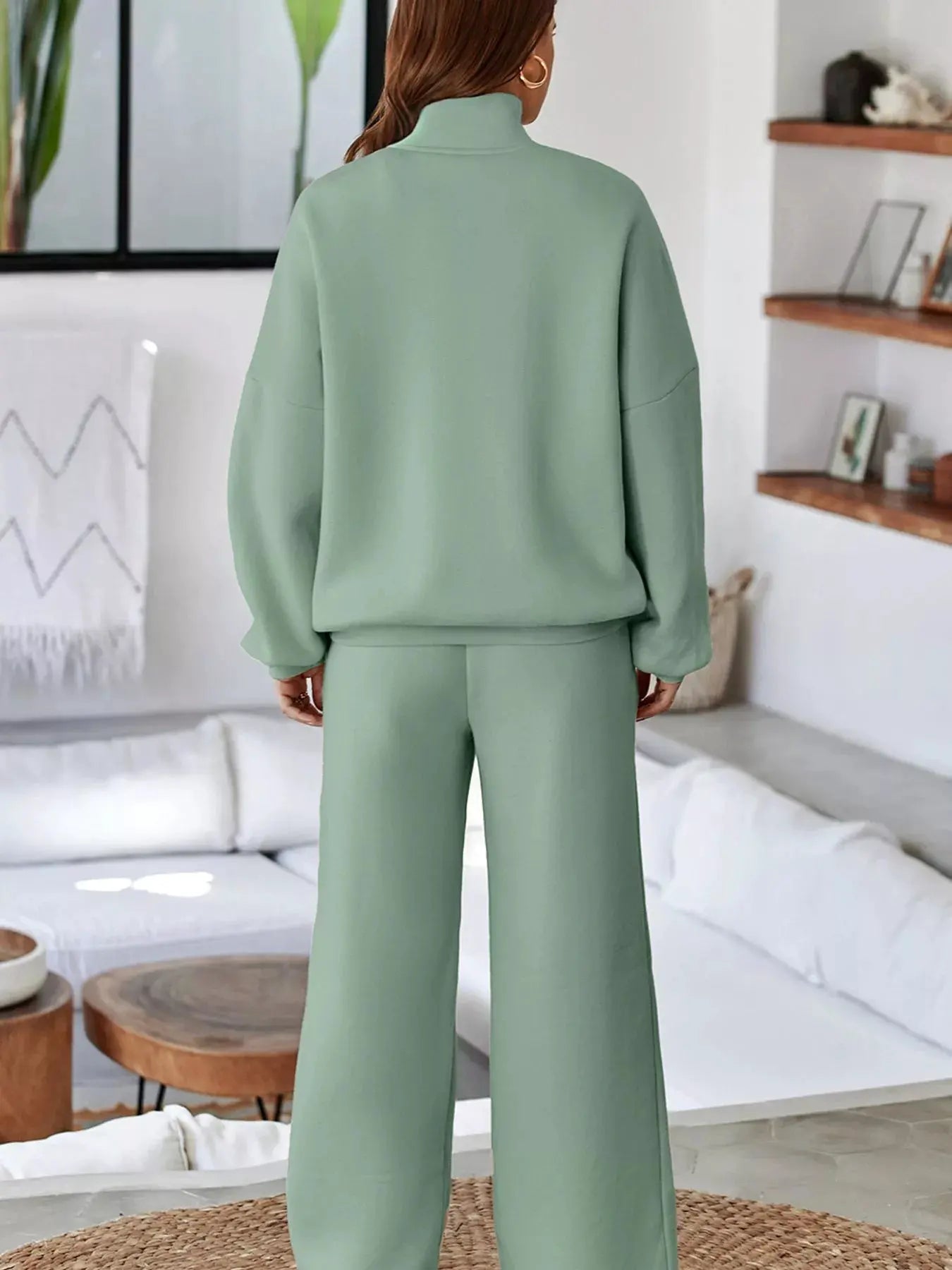Drop Shoulder Zip Up Jacket and Drawstring Pants Active 2pcs Set by Partner Label