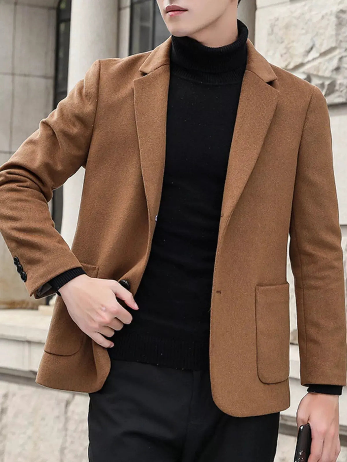 Men's Plus Size Lapel Collar Long Sleeve Blazer by Trendsi