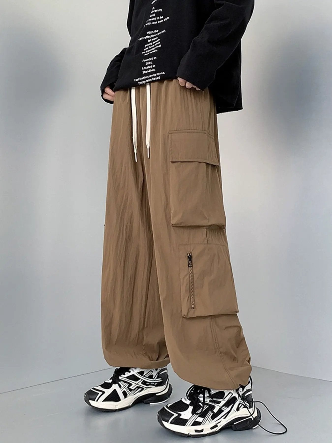 Men's Plus Size Loose Fit Cargo Pants with Drawstring by Partner Label