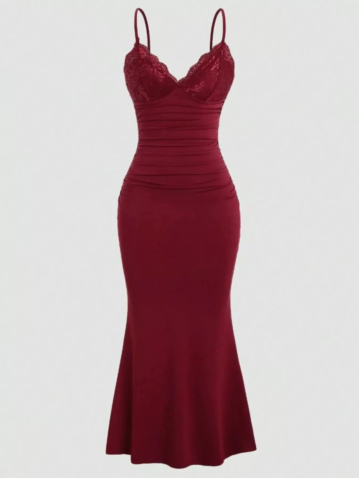 Lace Trim Ruched Mermaid Dress by Partner Label