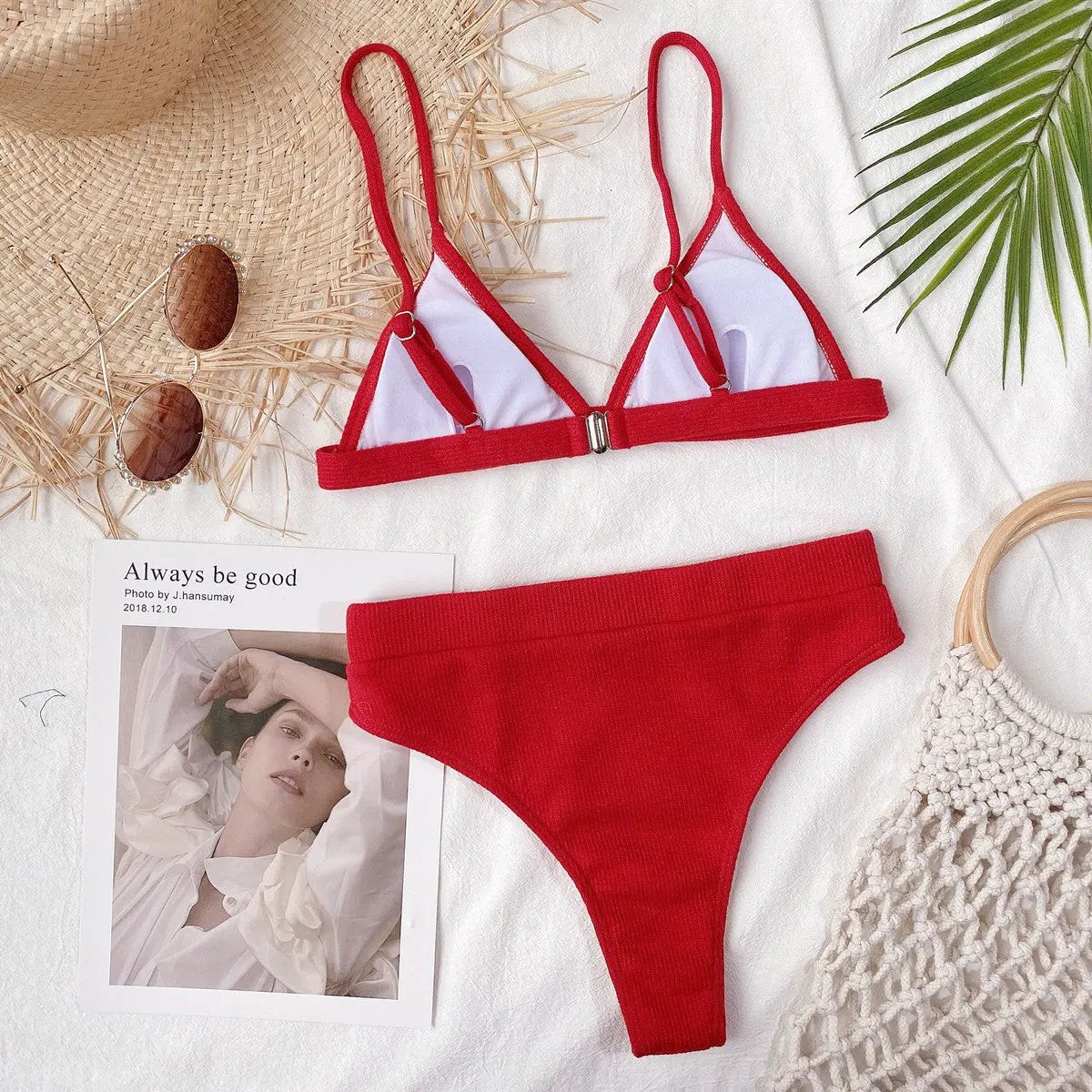 Spaghetti Strap Ribbed Bikini Set by Partner Label