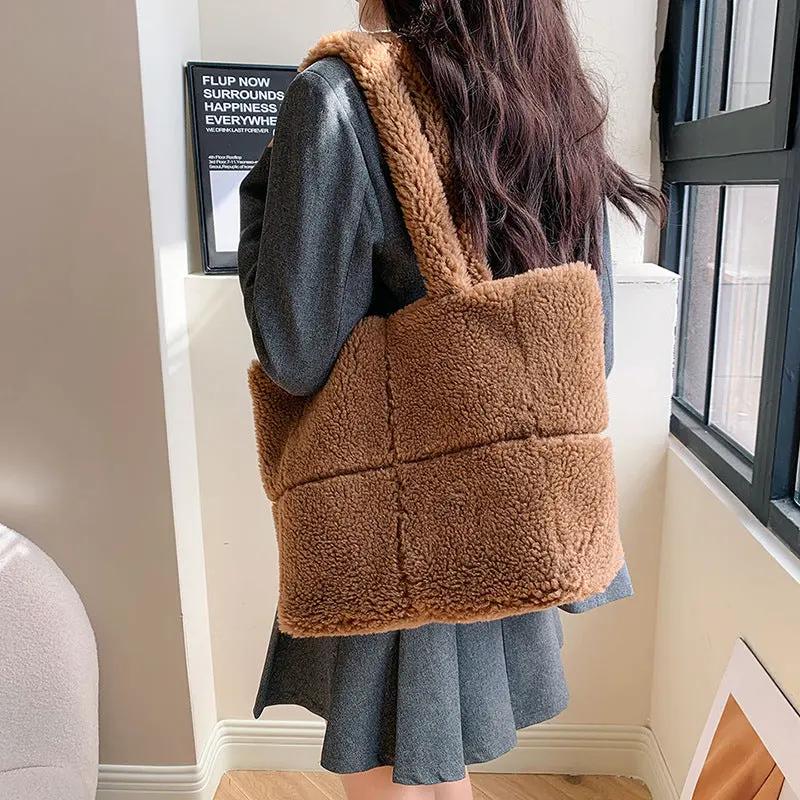 Women's Designer Luxury Plush Bag Winter Fashion Cute Tote Handbags Large Capacity Portable Single Shoulder Furry Bags by Maiden-Art